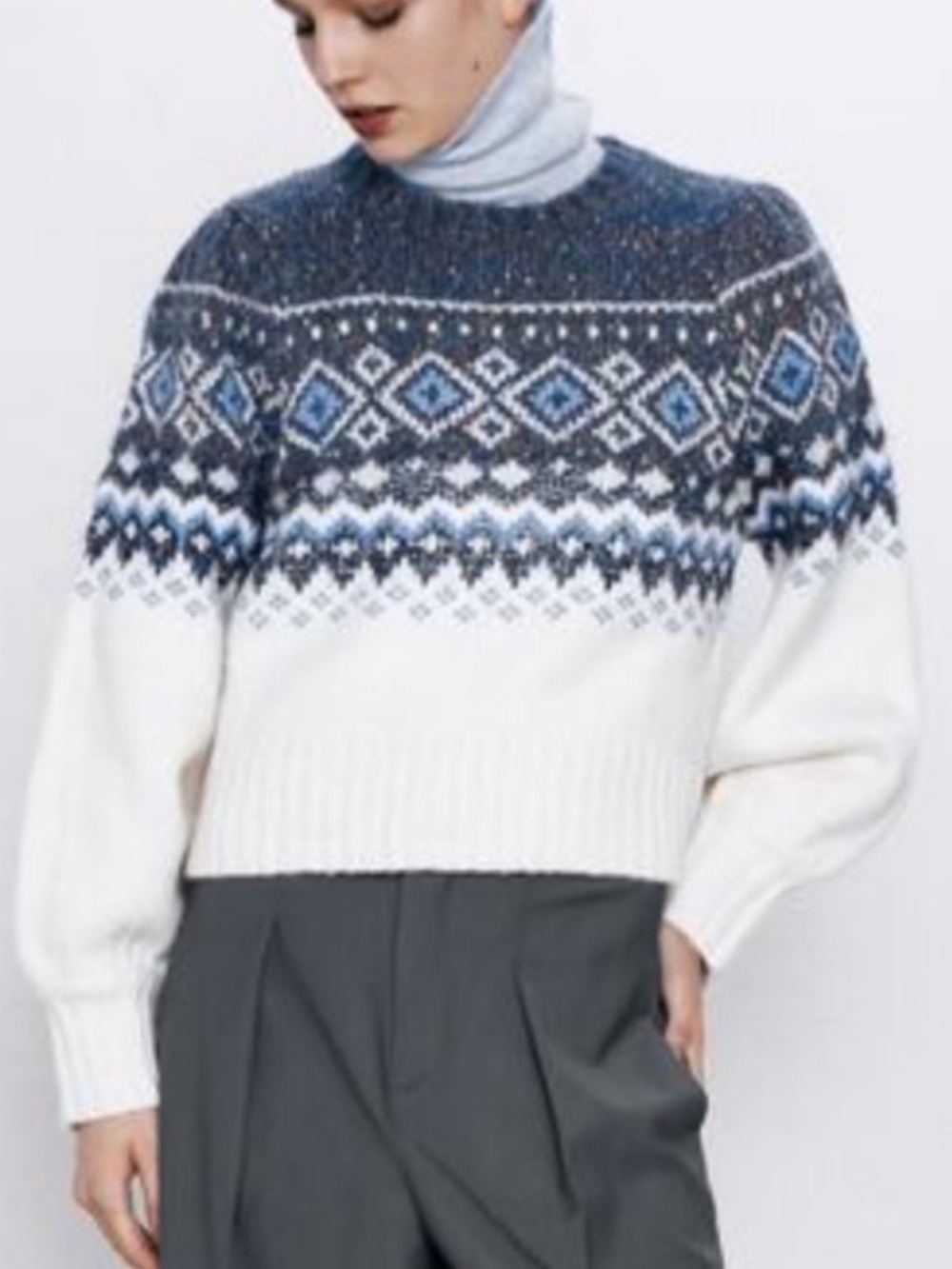ZARA Cropped Nordic Sweater